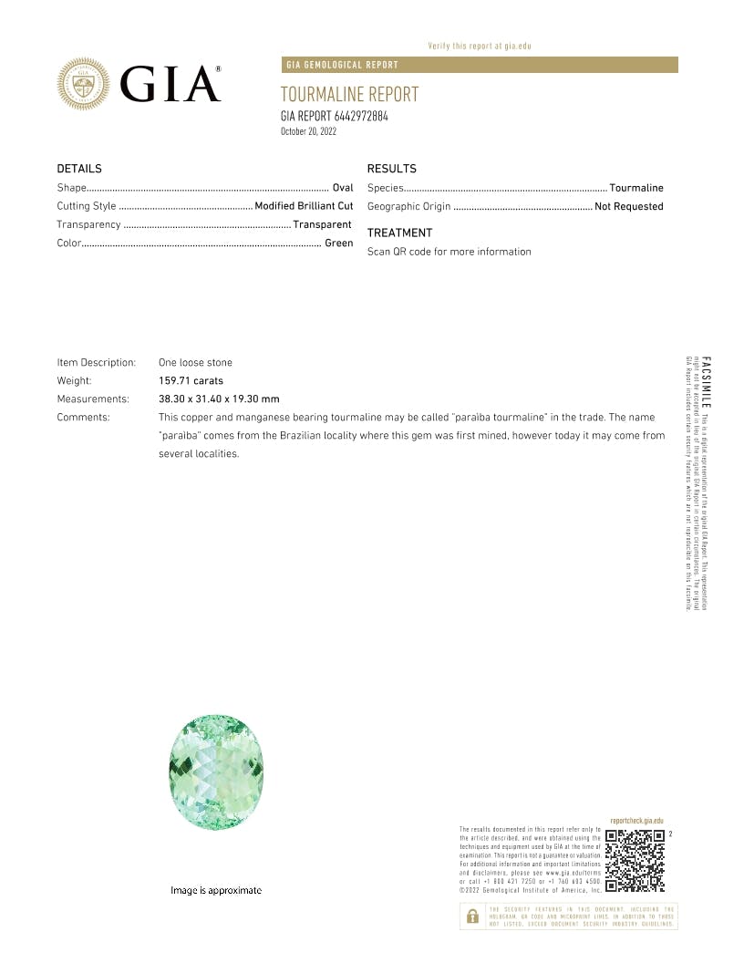 Paraiba Tourmaline 159.71 ct